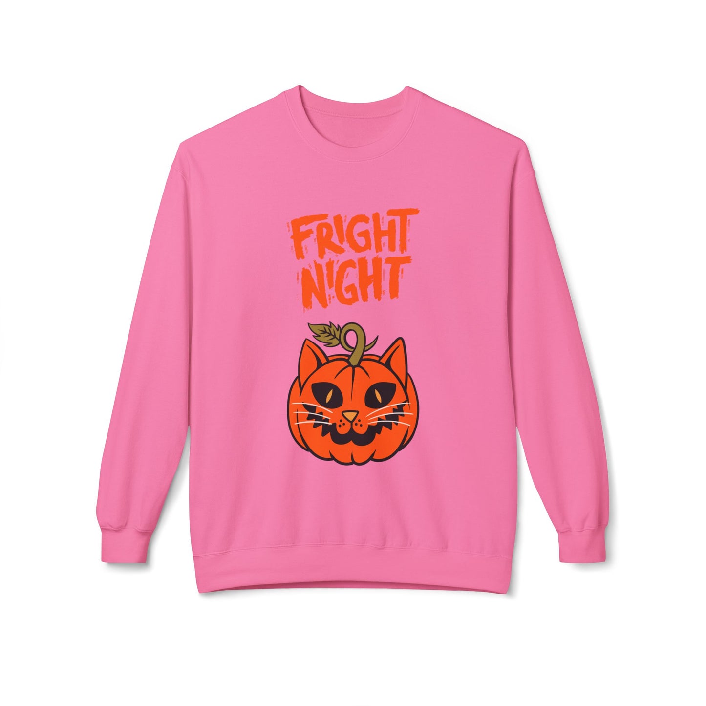 Halloween Cat & Scarecrow Unisex Fleece Crewneck Sweatshirt - Fright Night Design