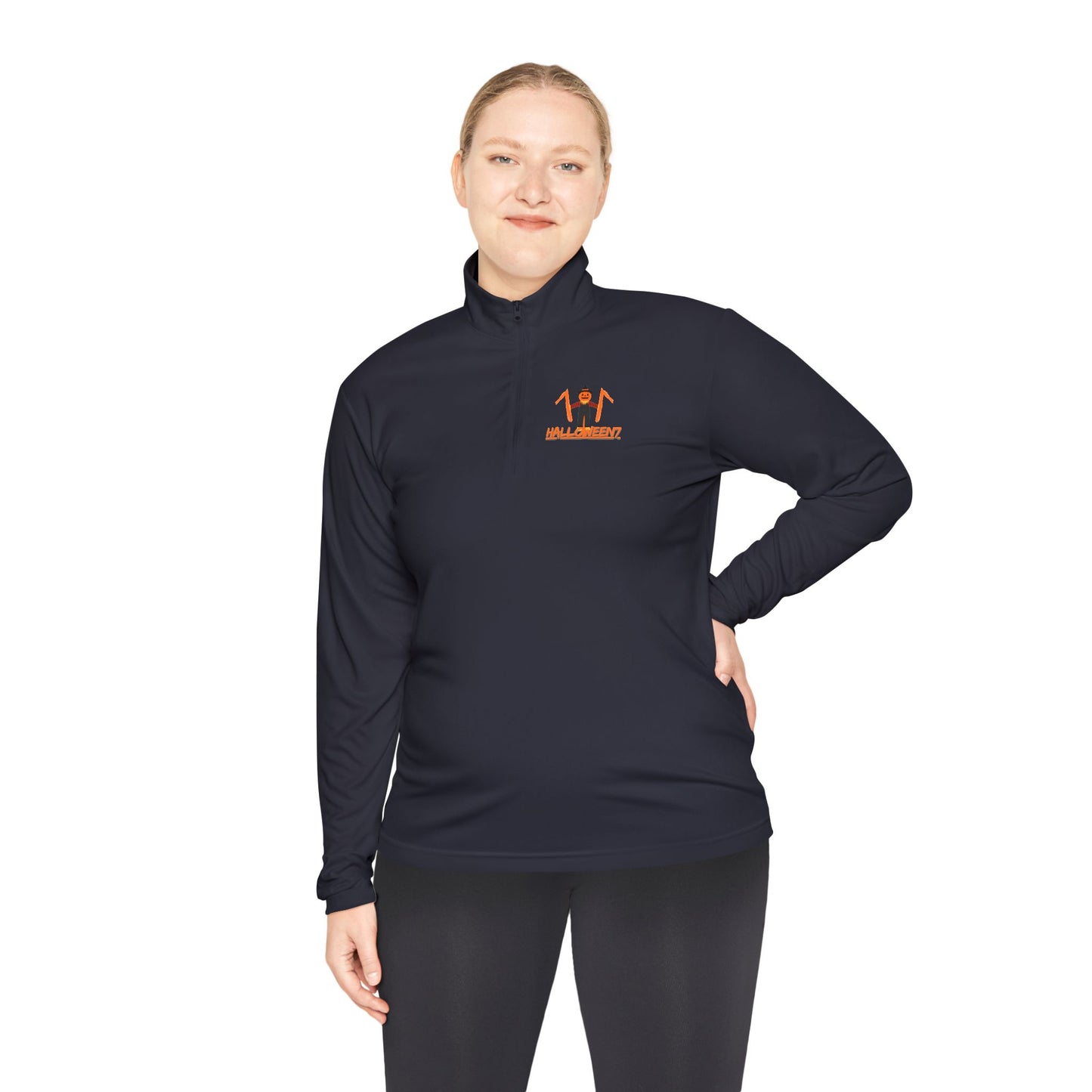 Unisex Halloween Quarter-Zip Pullover - Spooky Cat Design