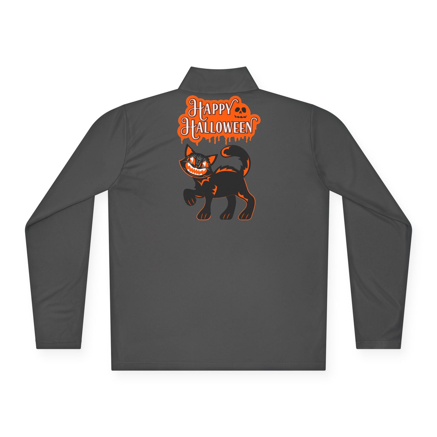 Unisex Halloween Quarter-Zip Pullover - Spooky Cat Design