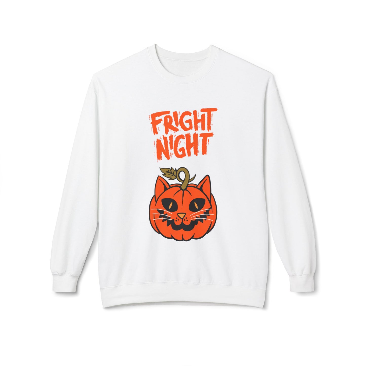 Halloween Cat & Scarecrow Unisex Fleece Crewneck Sweatshirt - Fright Night Design