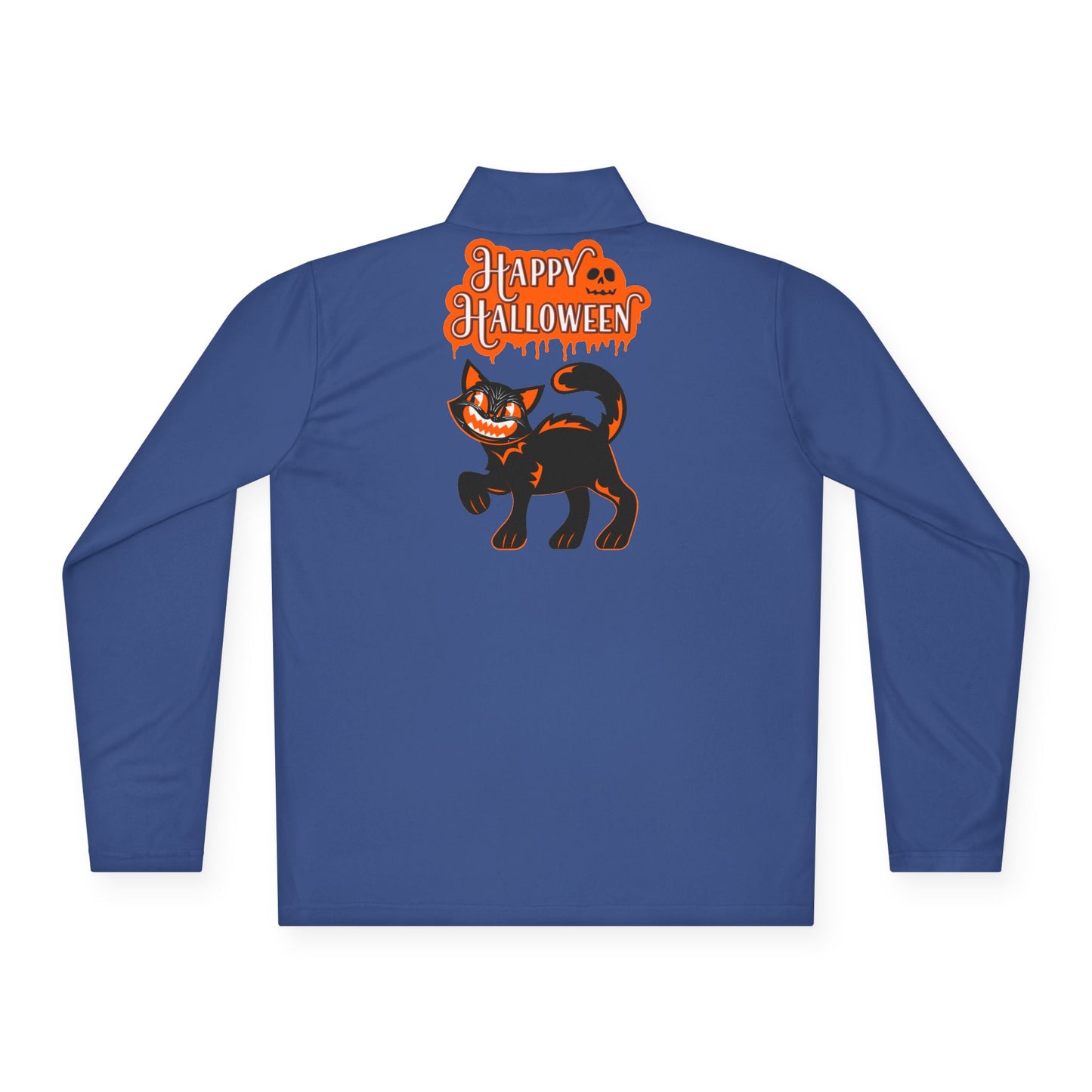 Unisex Halloween Quarter-Zip Pullover - Spooky Cat Design