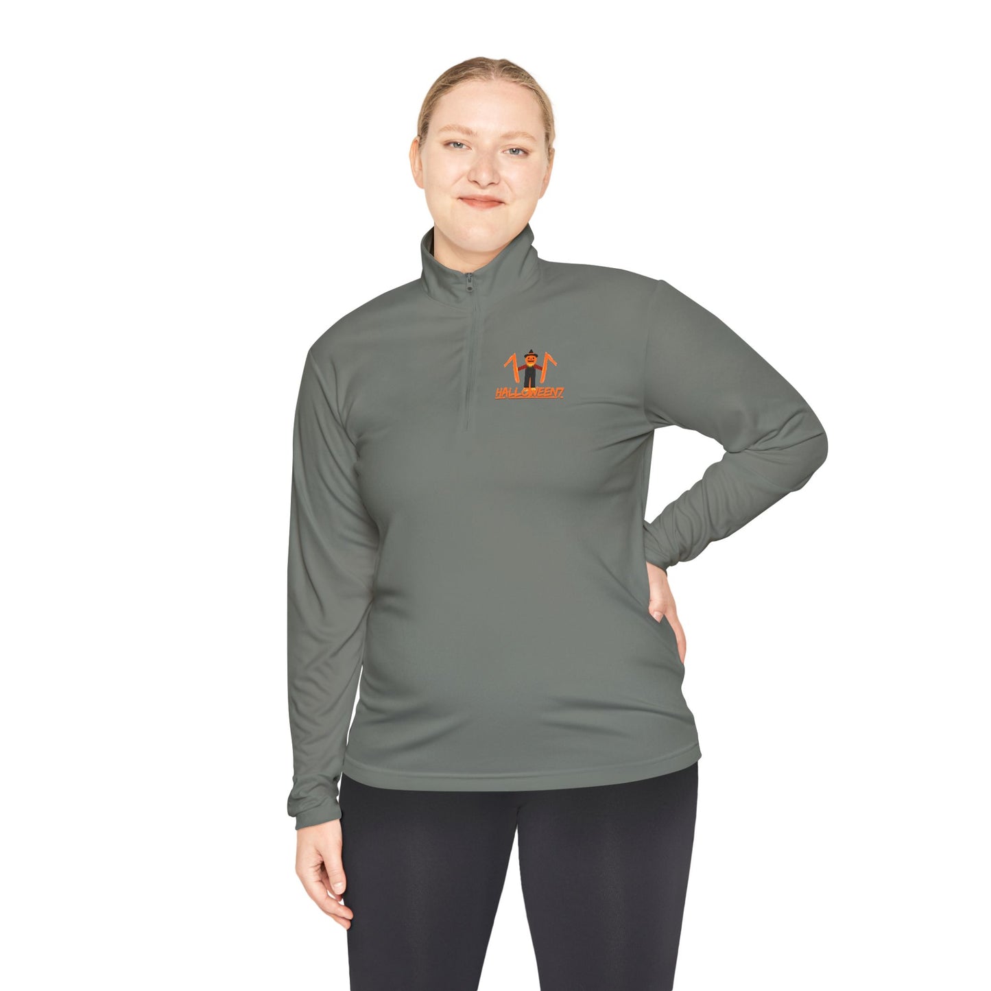 Unisex Halloween Quarter-Zip Pullover - Spooky Cat Design