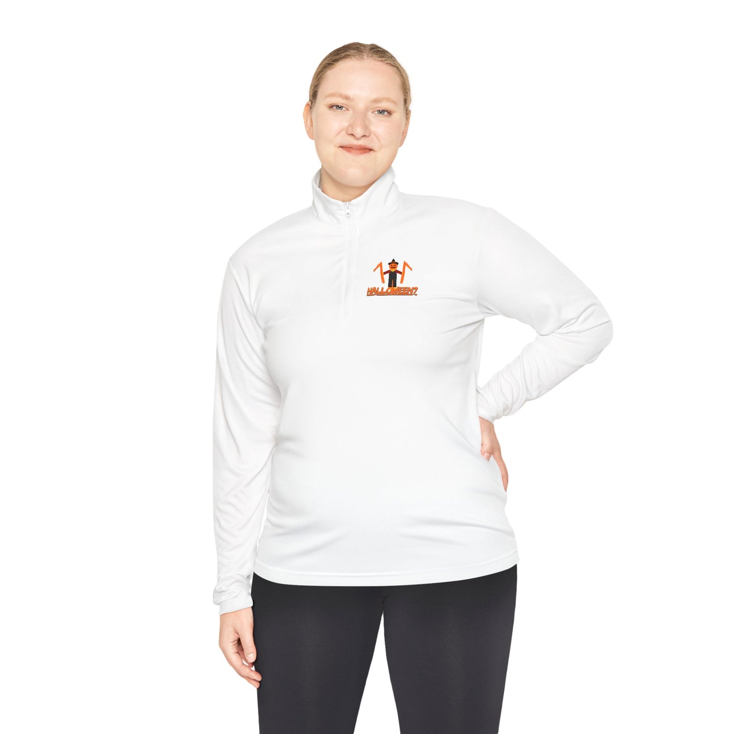 Unisex Halloween Quarter-Zip Pullover - Spooky Cat Design