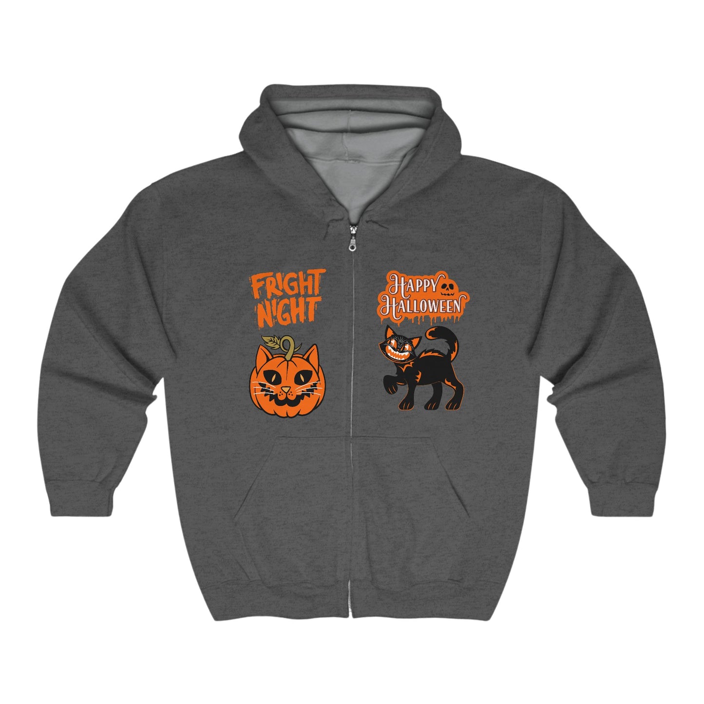 Halloween Cat Full Zip Hooded Sweatshirt - Fright Night Design