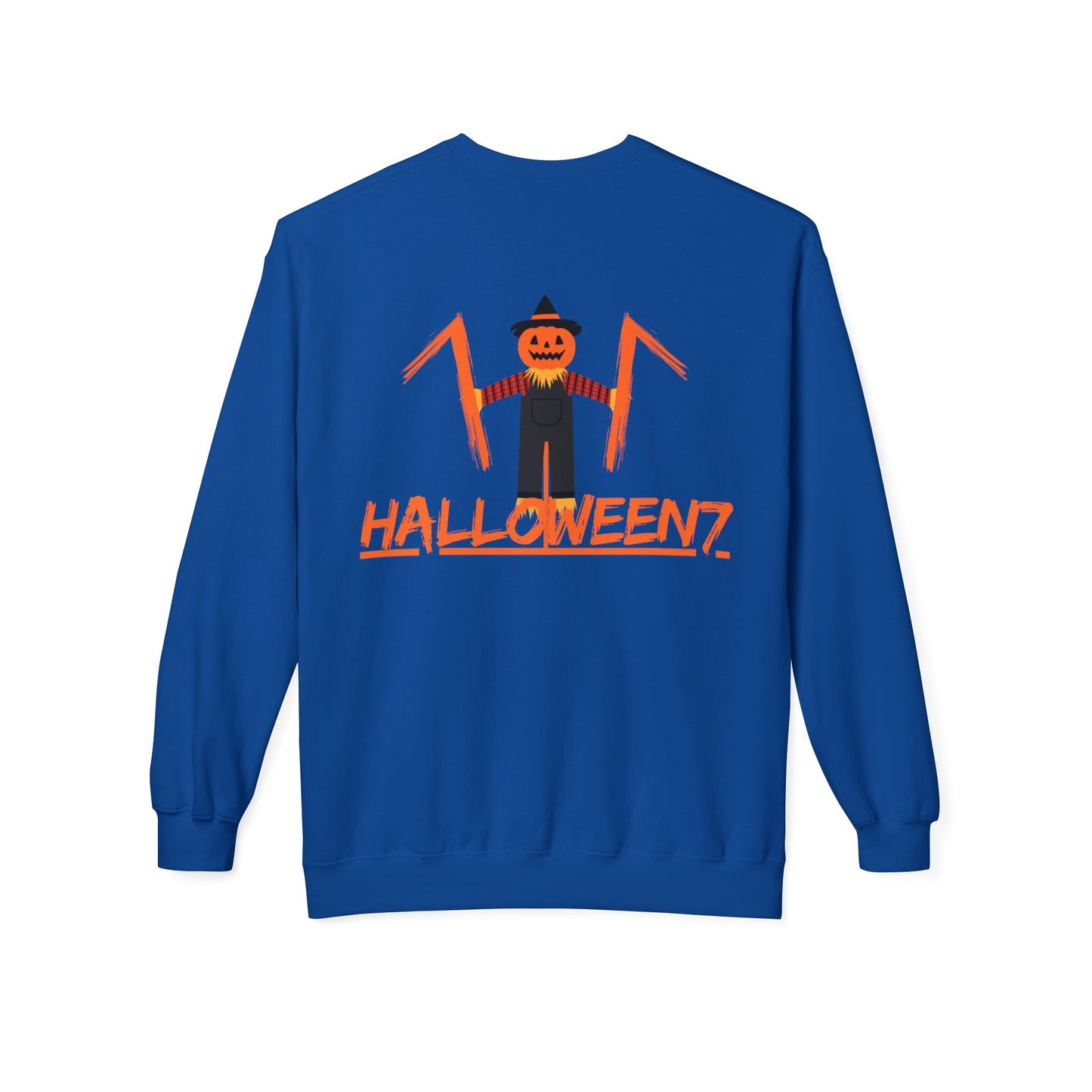 Halloween Cat & Scarecrow Unisex Fleece Crewneck Sweatshirt - Fright Night Design