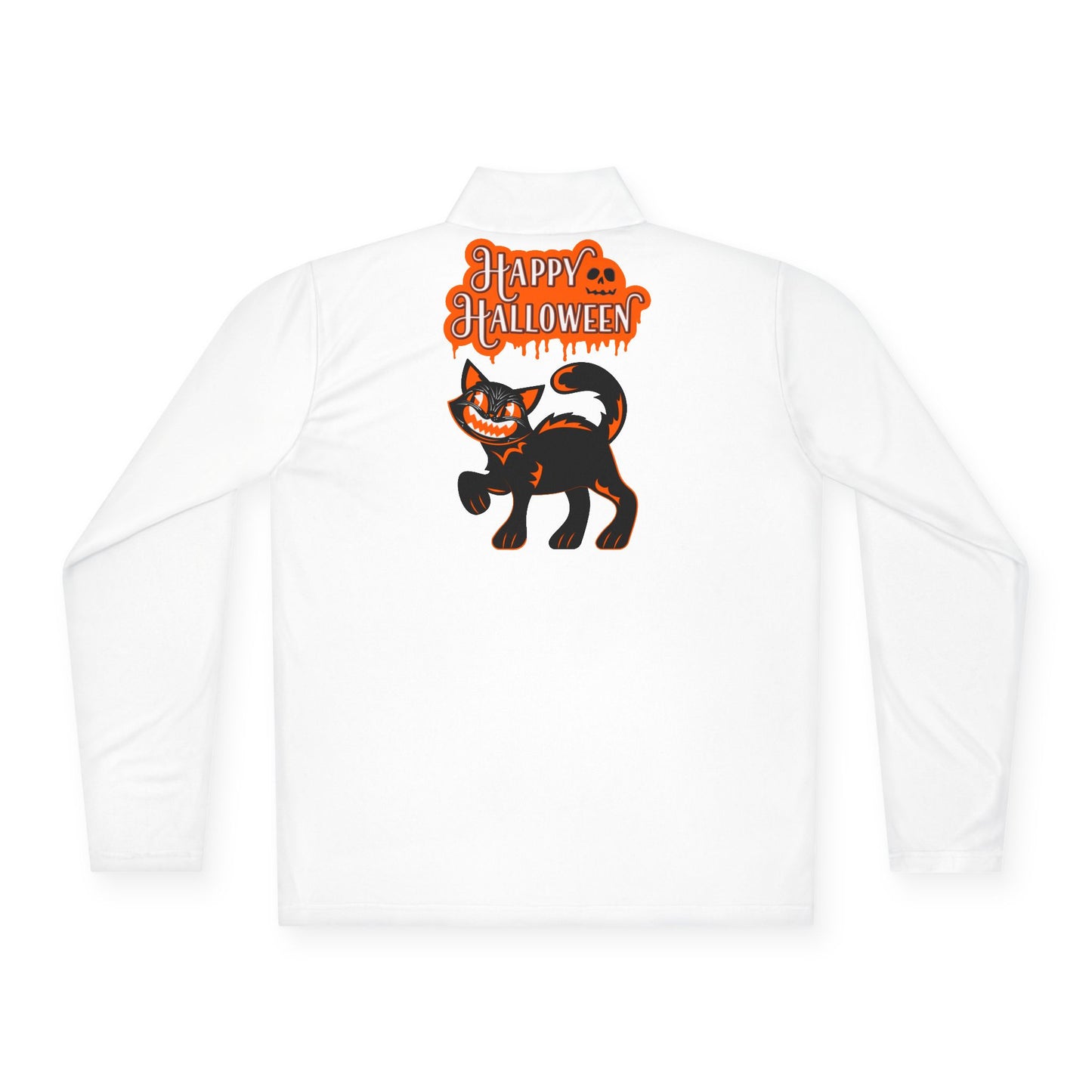 Unisex Halloween Quarter-Zip Pullover - Spooky Cat Design