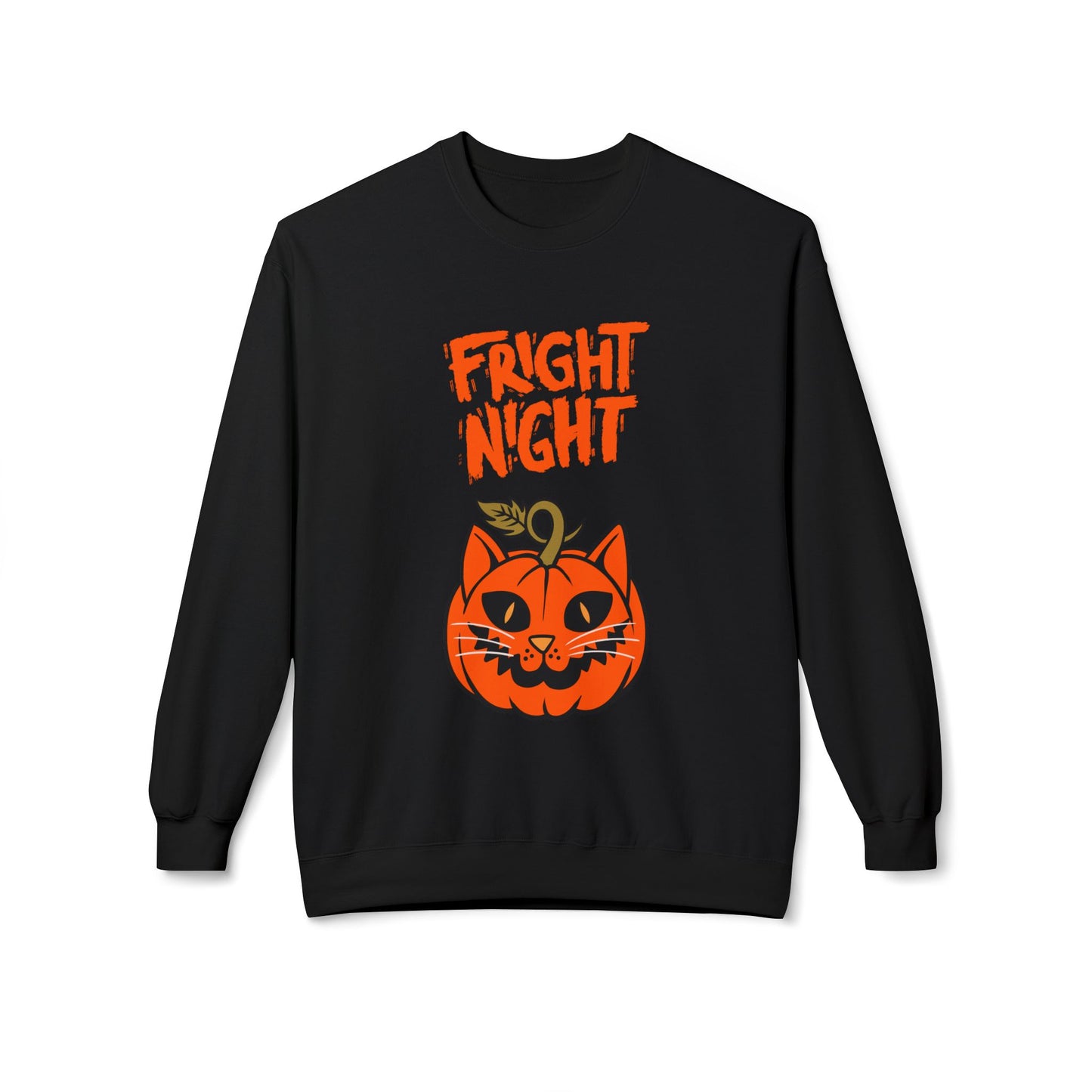 Halloween Cat & Scarecrow Unisex Fleece Crewneck Sweatshirt - Fright Night Design