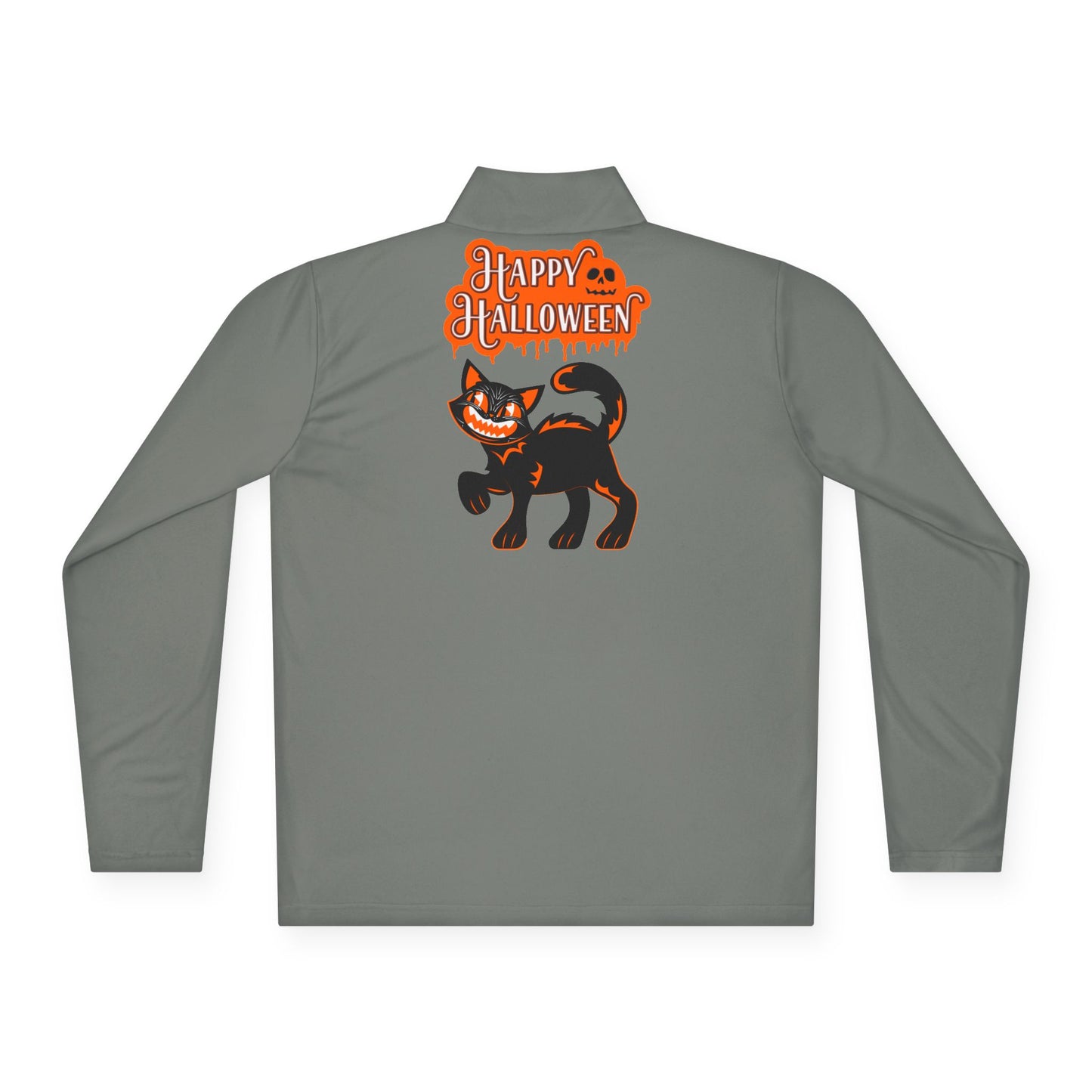 Unisex Halloween Quarter-Zip Pullover - Spooky Cat Design