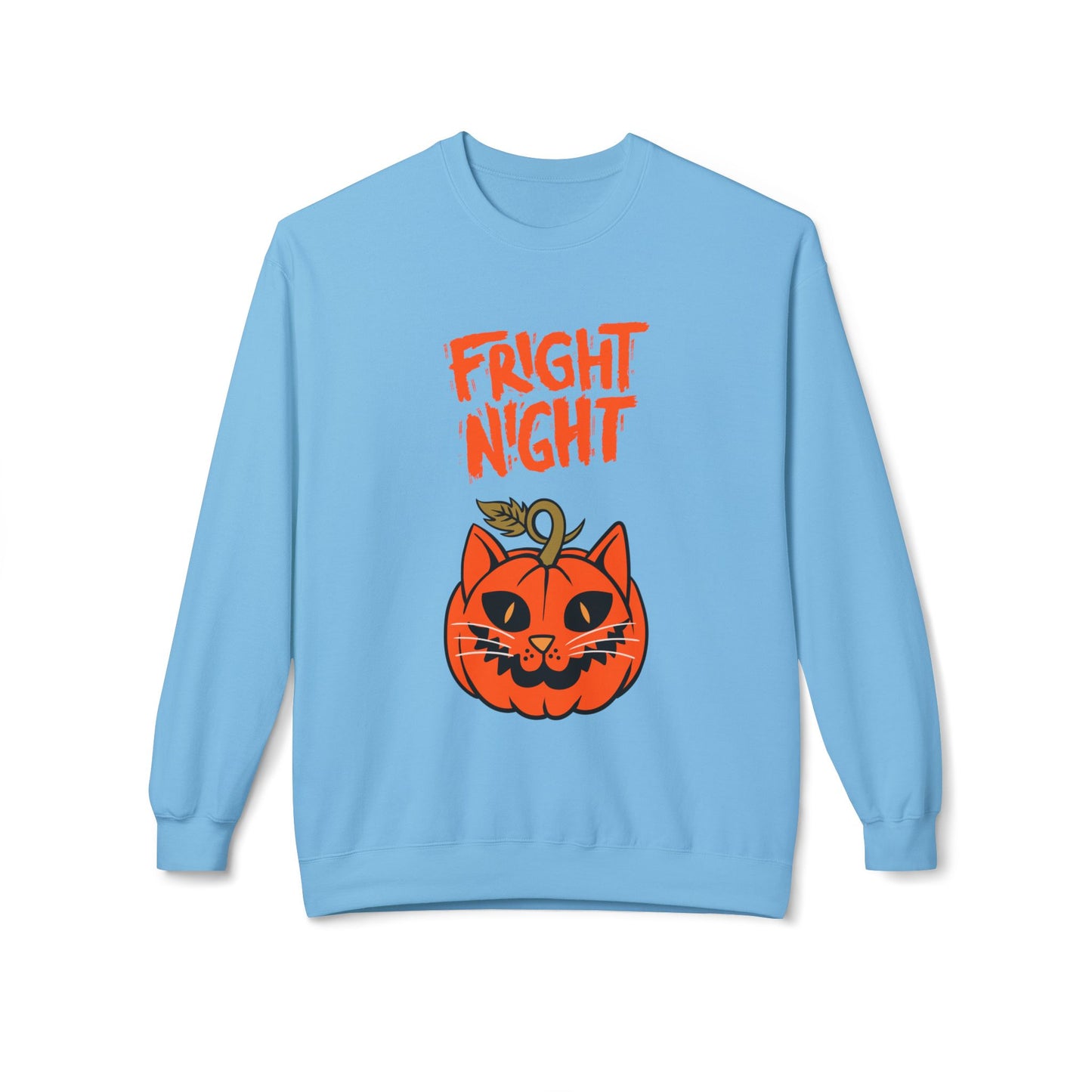 Halloween Cat & Scarecrow Unisex Fleece Crewneck Sweatshirt - Fright Night Design