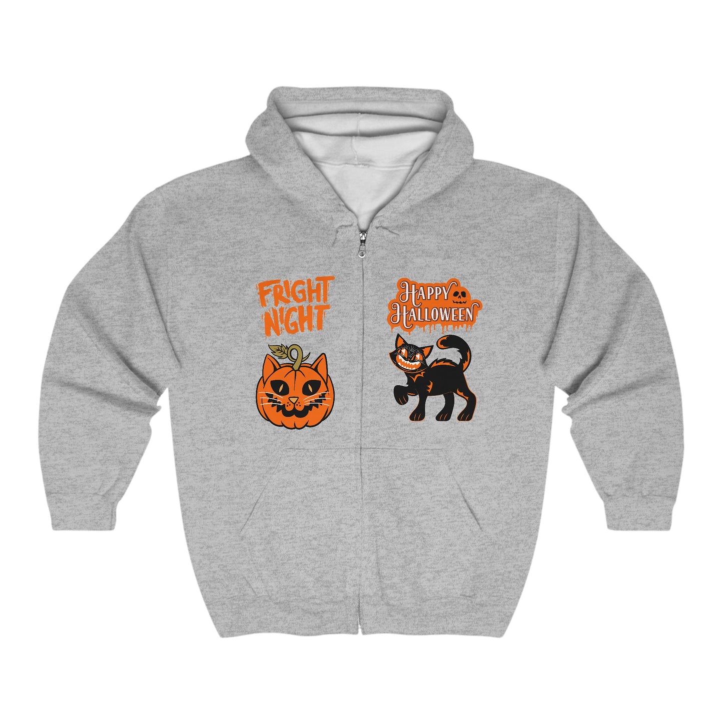 Halloween Cat Full Zip Hooded Sweatshirt - Fright Night Design