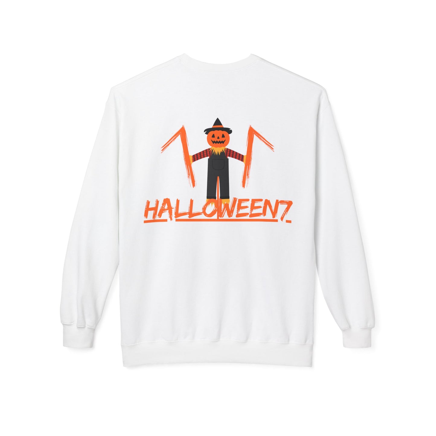 Halloween Cat & Scarecrow Unisex Fleece Crewneck Sweatshirt - Fright Night Design