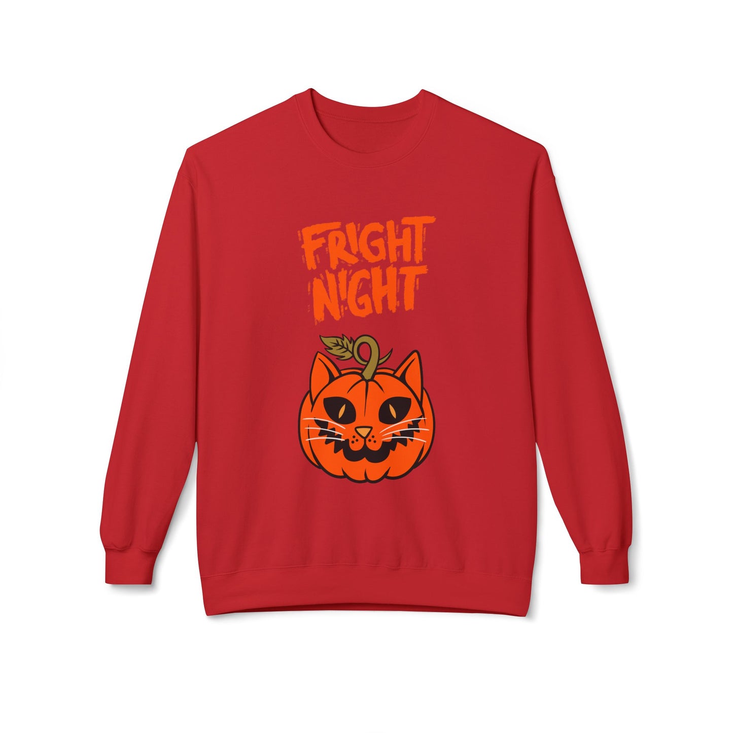 Halloween Cat & Scarecrow Unisex Fleece Crewneck Sweatshirt - Fright Night Design