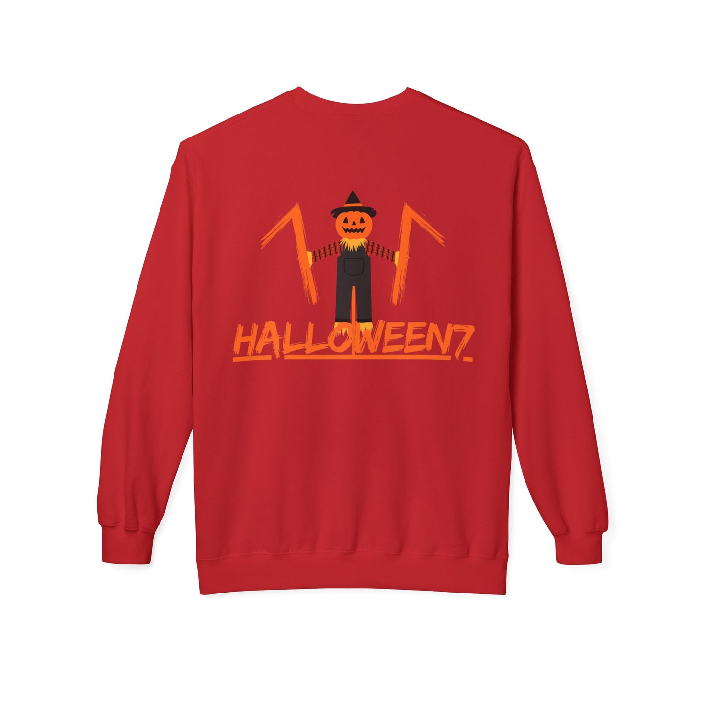 Halloween Cat & Scarecrow Unisex Fleece Crewneck Sweatshirt - Fright Night Design