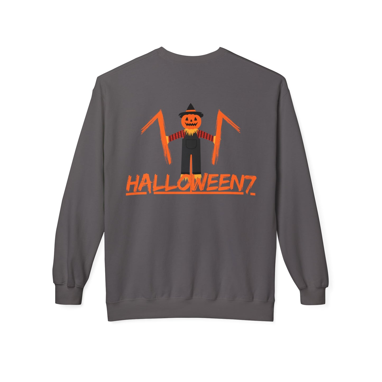 Halloween Cat & Scarecrow Unisex Fleece Crewneck Sweatshirt - Fright Night Design