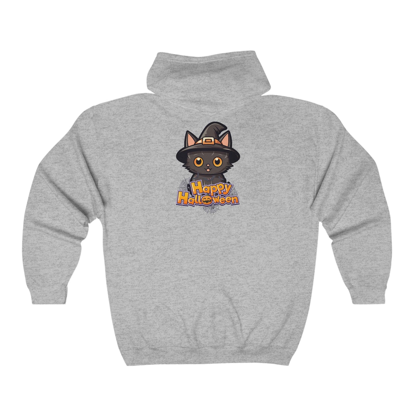 Halloween Cat Full Zip Hooded Sweatshirt - Fright Night Design