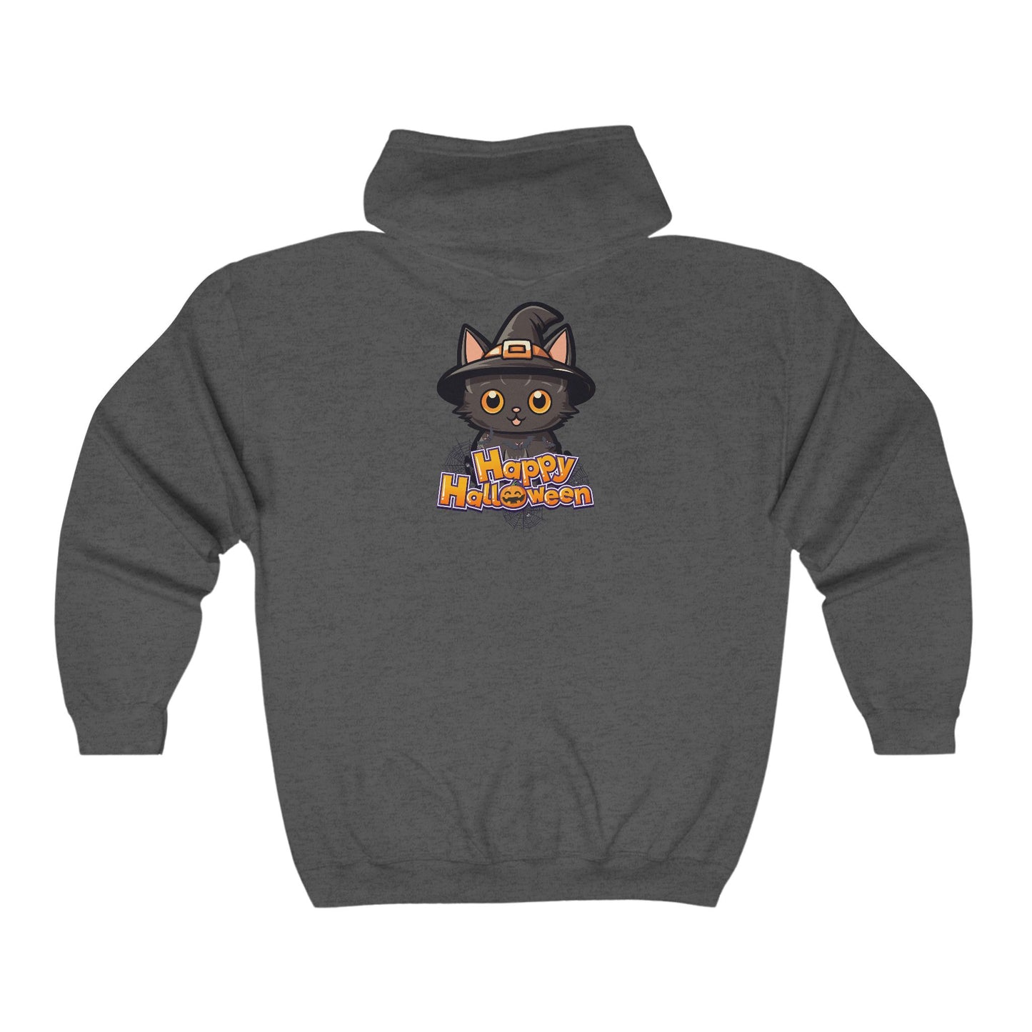 Halloween Cat Full Zip Hooded Sweatshirt - Fright Night Design