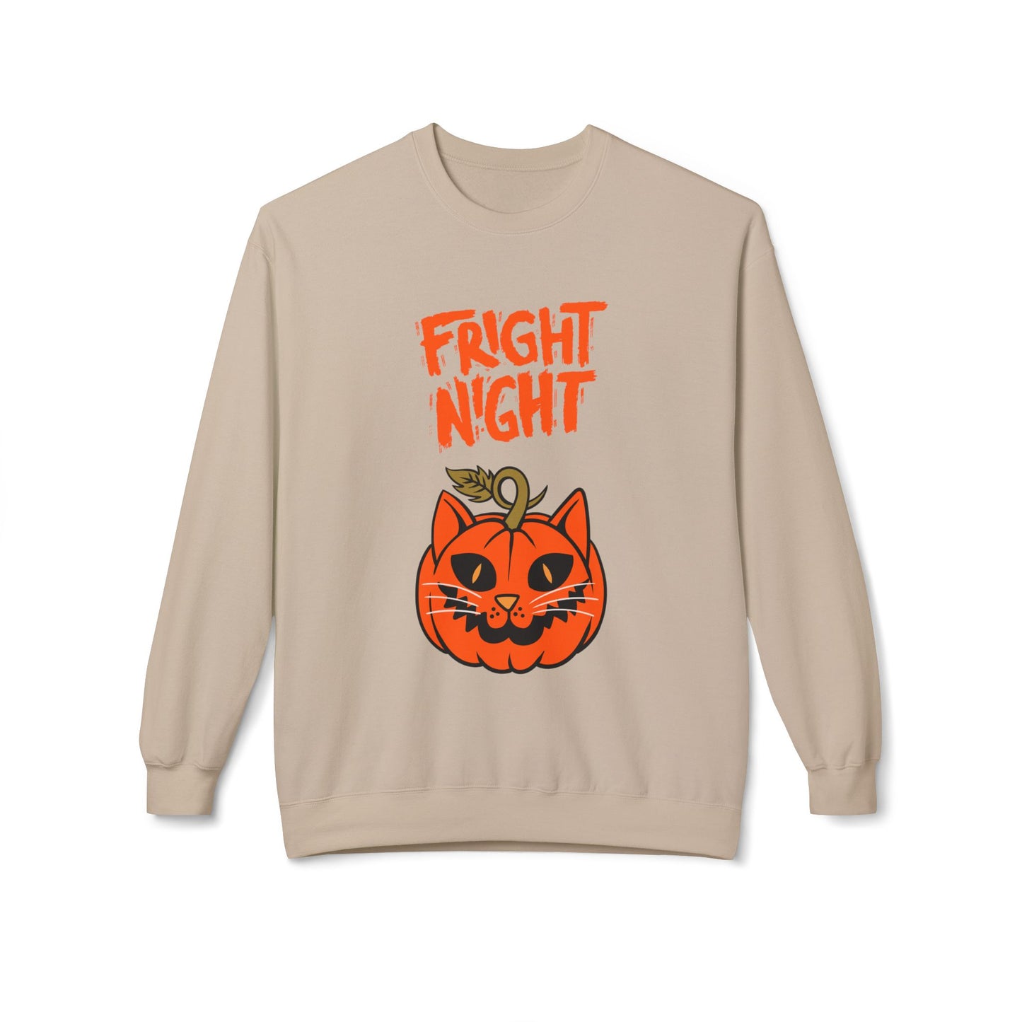 Halloween Cat & Scarecrow Unisex Fleece Crewneck Sweatshirt - Fright Night Design