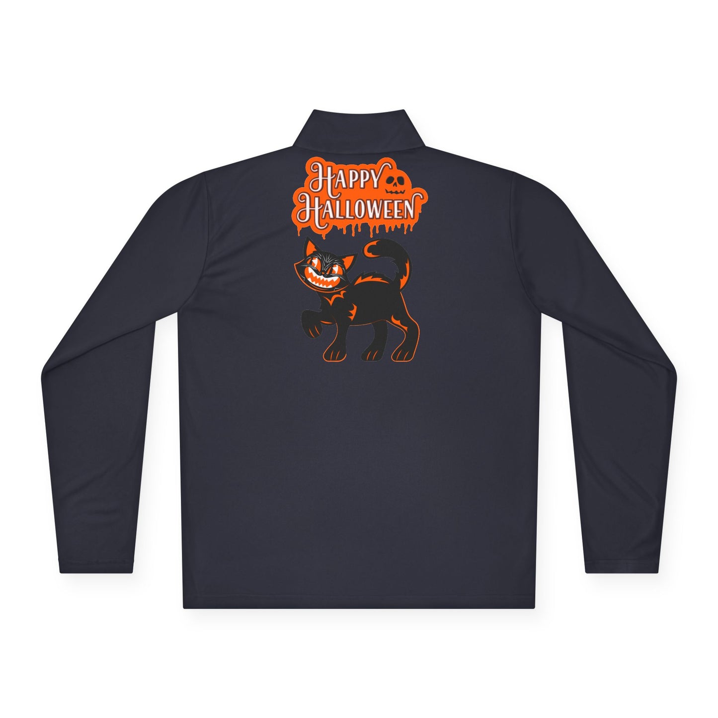 Unisex Halloween Quarter-Zip Pullover - Spooky Cat Design